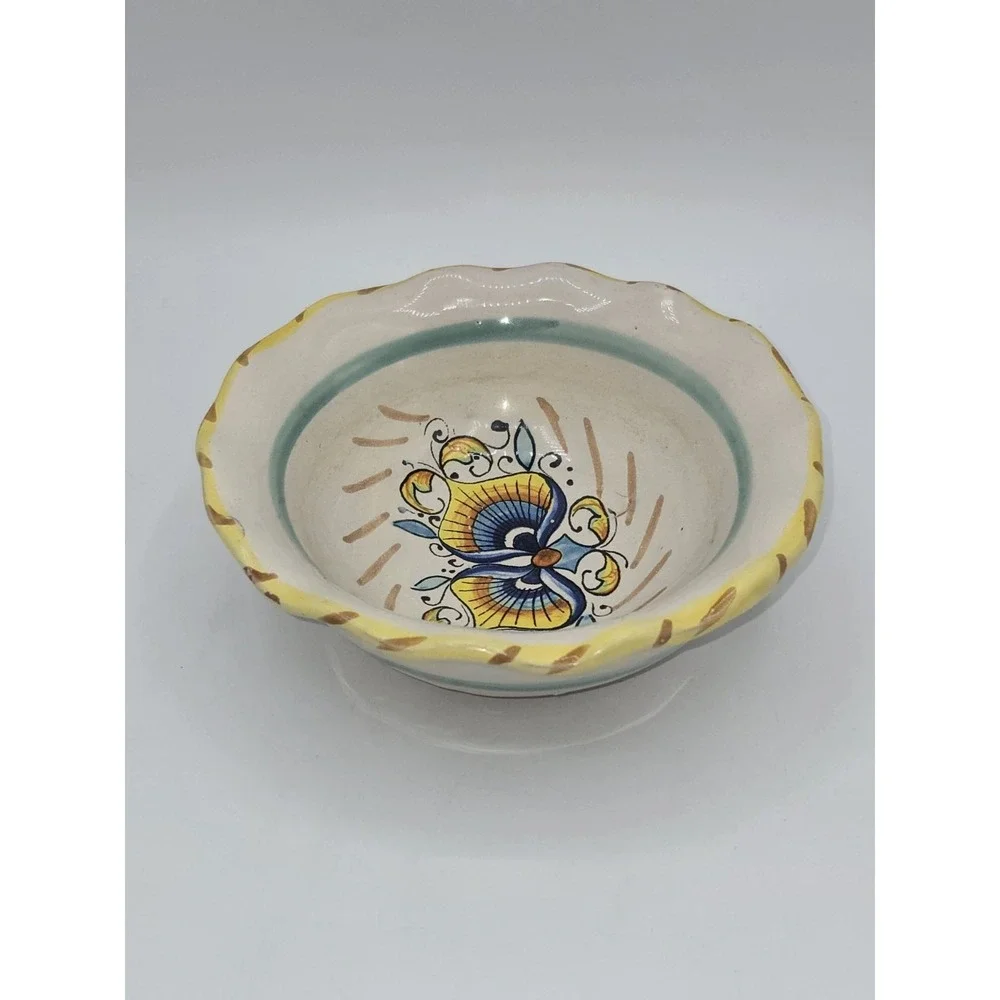 Meridiana Ceramiche Italian Hand Painted Floral Scalloped Serving Bowl Italy